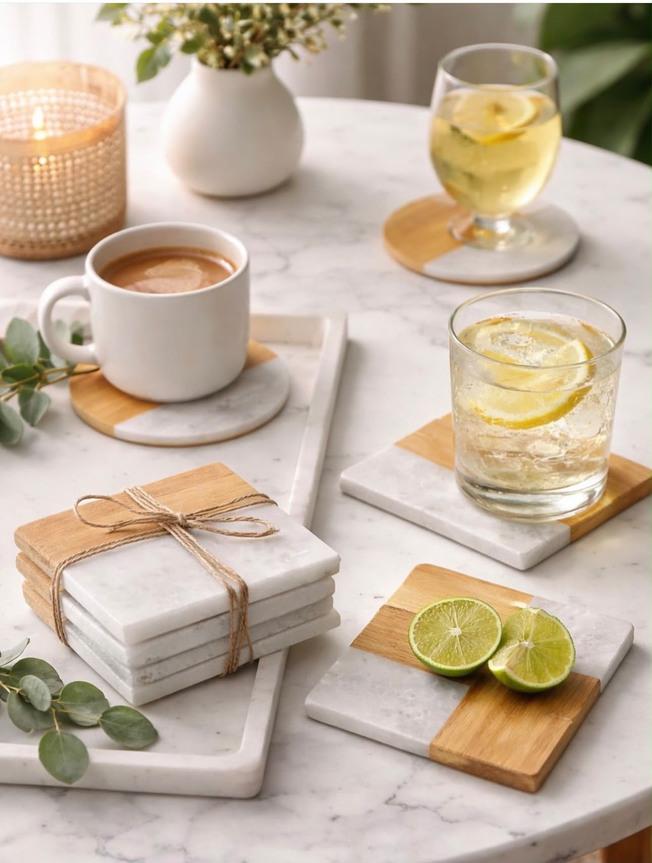 Posavasos marmol & bambu SET X4 2