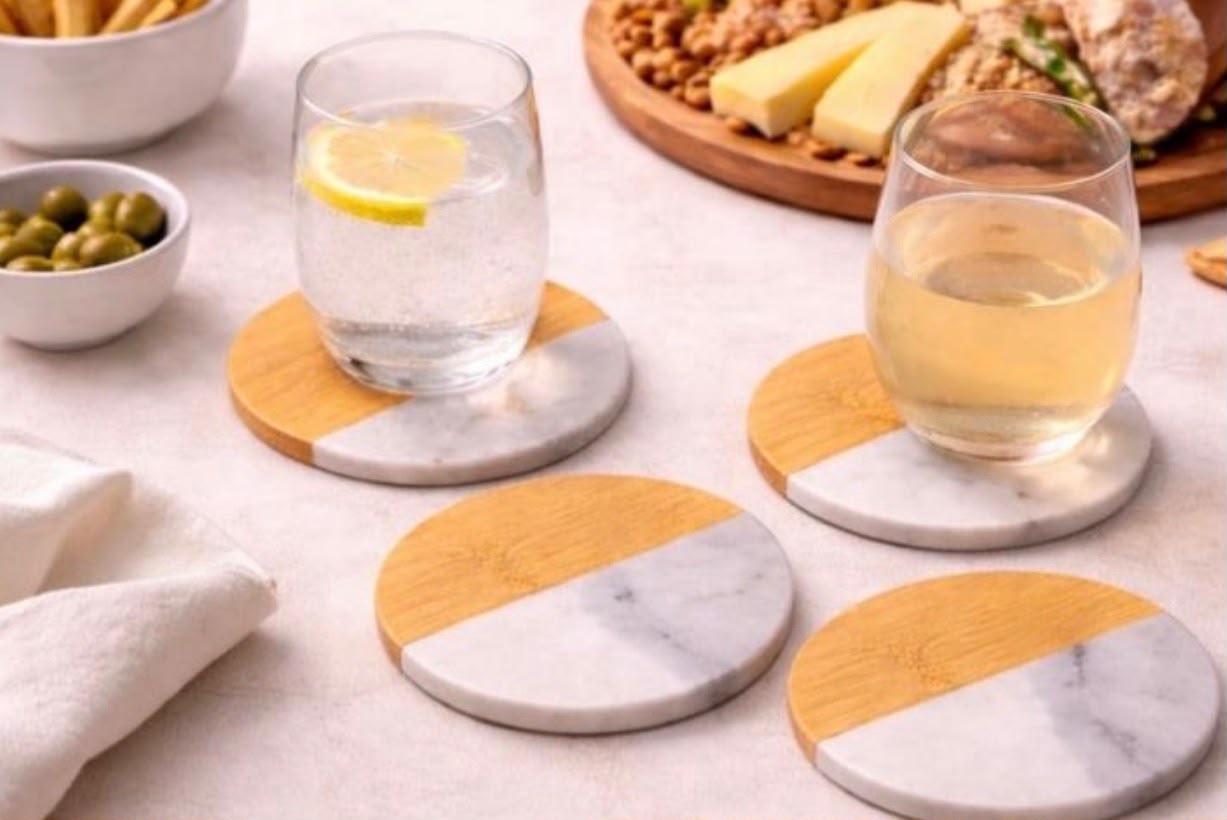 Posavasos marmol & bambu SET X4